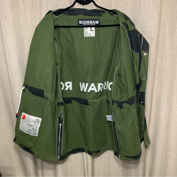 Warriors Camo Military Utility Jacket Green Black Hooded Dara Trooper L Oversize - Picture 5 of 16